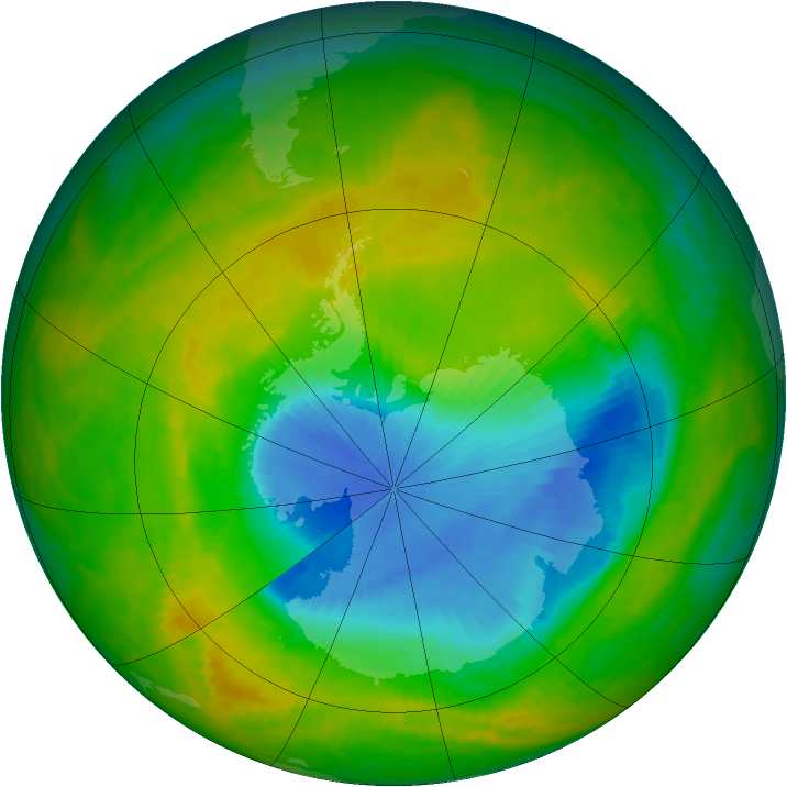 Antarctic ozone map for 19 November 1989